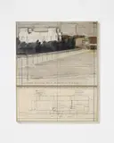 Wrapped Reichstag (Project for der Deutsche Reichstag - Berlin) by Christo, Two-part work: wax crayon, charcoal, pencil, partly with printed paper and cloth collage on paper on sturdy cardboard, sold Dec 2009