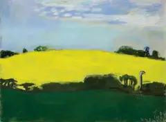 Klaus Fußmann, Untitled (Blossoming Canola near Niesgrau), Pastell on bluish paper