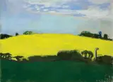 Klaus Fußmann, Untitled (Blossoming Canola near Niesgrau), Pastell on bluish paper