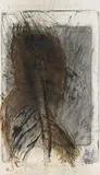 Rolf Iseli, Untitled (Thinker), Mixed media and earth, collaged with razor blades and paper, on lithograph on paper