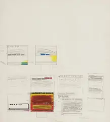Allen Jones, Untitled (Fleet of Buses), Color crayon, felt-tip pen and pencil on chamois colored paper