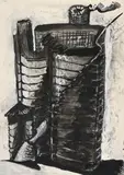 Markus Lüpertz, Kathedrale mit Pferdefuss (Cathedral with Horse Foot), Gouache, ink, opaque white and charcoal on chamois colored cardborad