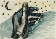 Untitled by Markus Lüpertz, Watercolor and charcoal on chamois colored paper with irregular upper edge ca, sold Dec 2009