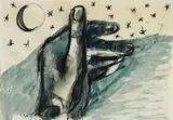 Markus Lüpertz, Untitled, Watercolor and charcoal on chamois colored paper with irregular upper edge ca