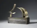 Brigitte and Martin Matschinsky-Denninghoff Brigitte Matschinsky-Denninghoff Martin Matschinsky, Untitled (Wave), Brass and tin sculpture height ca. 24 cm, on black wood plinth on black wood socle