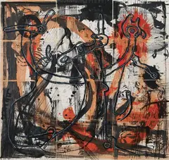 Markus Oehlen, Untitled, Mixed media on transparent plastic sheets over offset lithographs