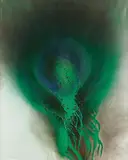 Green Gecko by Otto Piene, Oil, traces of fire and soot on canvas, sold Dec 2009