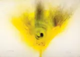 Otto Piene, Yellow Vortex, Oil, traces of fire and soot on sturdy cardboard embossed "Schoellershammer"