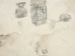 Robert Rauschenberg, Untitled (Shade), Solvent transfer with gouache, opaque white and pencil on cardboard with embossed stamp "VÉRITABLE PAPIER D'ARCHES"