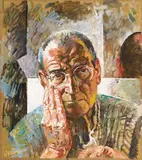 Willi Sitte, Selbstporträt mit Hand (self-portrait with hand), Oil on masonite