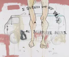Thaddeus Strode, I burned out my vans..., Acrylic and felt-tip pen on canvas