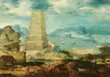 THE TOWER OF BABEL by circle of Herri met de Bles, Oil on panel, sold Nov 2009