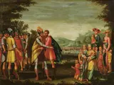 Flemish School late 16the century, JACOB AND ESAU, Oil on panel (parquetted)