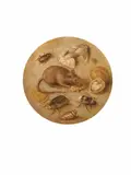 STILL LIFE WITH MICE, INSECTS, COINS, AND WALNUTS by follower of Georg Flegel, Oil on panel, sold Nov 2009