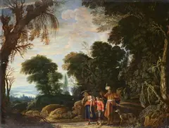 David Teniers the Elder, LANDSCAPE WITH THE REPUDIATION OF HAGAR, Oil on panel