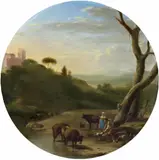 ITALIAN LANDSCAPE WITH SHEPHERDS by circle of Goffredo Wals, Oil on copper, sold Nov 2009