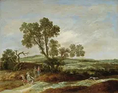 Pieter de Molijn, HILLY LANDSCAPE WITH WANDERERS, Oil on panel