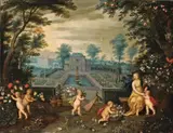 LANDSCAPE WITH FLORA by Jan Brueghel the Younger and Pieter van Avont, Oil on copper (with wooden strips), sold Nov 2009