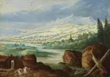 Joos de Momper, WIDE RIVER LANDSCAPE WITH PACKHORSES
