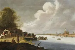 attributed to Cornelis Beelt, RVIER LANDSCAPE WITH LANDING STAGE, Oil on panel (parquetted)