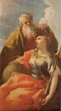 Giovanni Antonio Pellegrini, MERIT CROWNING VIRTUE, Oil on canvas (relined)