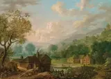 German School, early 18th century, MOUNTAIN LANDSCAPE WITH FARMSTEAD, Oil on panel