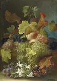 August Wilhelm Sievert, STILL LIFE WITH GRAPES AND FLOWERS, Oil on panel