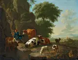 Jan van Gool, LANDSCAPE WITH SHEPHERD AND CATTLE, Oil on panel