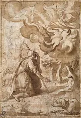 Cesare Nebbia, MOSES AND THE BURNING BUSH, Pen and brown ink, was