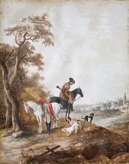 Magnus Brasch, TWO LANDSCAPES WITH HUNTERS, Gouache on vellum