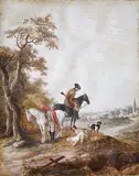 Magnus Brasch, TWO LANDSCAPES WITH HUNTERS, Gouache on vellum