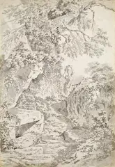 Balthasar Anton Dunker, PATH IN THE MOUNTAINS, Brush and grey ink