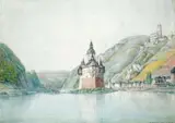 THE PALACE NEAR KAUB by Christian Georg Schütz the Younger, Watercolour, sold Nov 2009