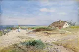 Hugo Mühlig, WIDE SPRING LANDSCAPE WITH FARMSTEAD
