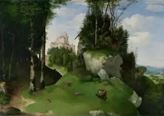 LANDSCAPE WITH CASTLE by attributed to Ferdinand Olivier, Oil on canvas (relined), sold Nov 2009