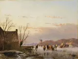 Andreas Schelfhout, WINTER LANDSCAPE WITH FROZEN RIVER, Oil on panel