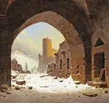 Carl Hasenpflug, RUINS OF A CLOISTER IN THE SNOW, Oil on canvas