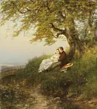 Theodor Christoph Schüz, LANDSCAPE WITH YOUNG COUPLE, Oil on canvas