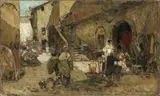 Hans Peter Feddersen, ITALIAN VILLAGE, Oil on canvas, mounted on wood