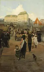 ON THE BRIDGE OF BOATS by Wilhelm Schreuer, Oil on panel, sold Nov 2009