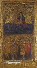 Italian School 15th century, THE VIRGIN WITH CHILD AND SAINTS, Oil on panel