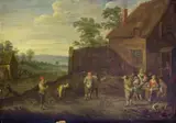 Netherlandish School 17th century, PEASANTS PLYING AT SKITTLES