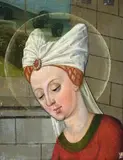 HEAD OF A SAINT by North German School, early 16th century, Oil on panel (parquetted), sold Oct 2009