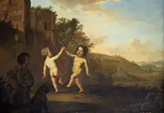 François Verwilt, SOUTHERN LANDSCAPE WITH DANCING CUPIDS, Oil on panel