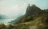 Karl Buchholz, THE RIVER RHINE WITH SCHÖNBURG CASTLE AND PFALZGRAFENSTEIN CASTLE, Oil on canvas (relined)