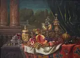 Ernst Czernotzky, STILL LIFE WITH LANDSCAPE, Oil on panel