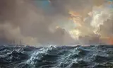 Jean-Baptiste Henri Durand-Brager, SHIP ON STORMY SEA, Oil on canvas