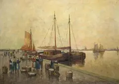 Wilhelm Hambüchen, HARBOR SCENE IN HOLLAND, Oil on canvas