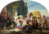 August Ferdinand Hopfgarten, PEASANTS FROM THE CAMPAGNA AT AN ENTRANCE TO A CLOISTER, Oil on canvas