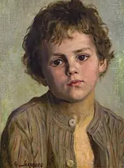Georgios Jakobides, PORTRAIT OF A BOY, Oil on canvas, mounted on hardboard